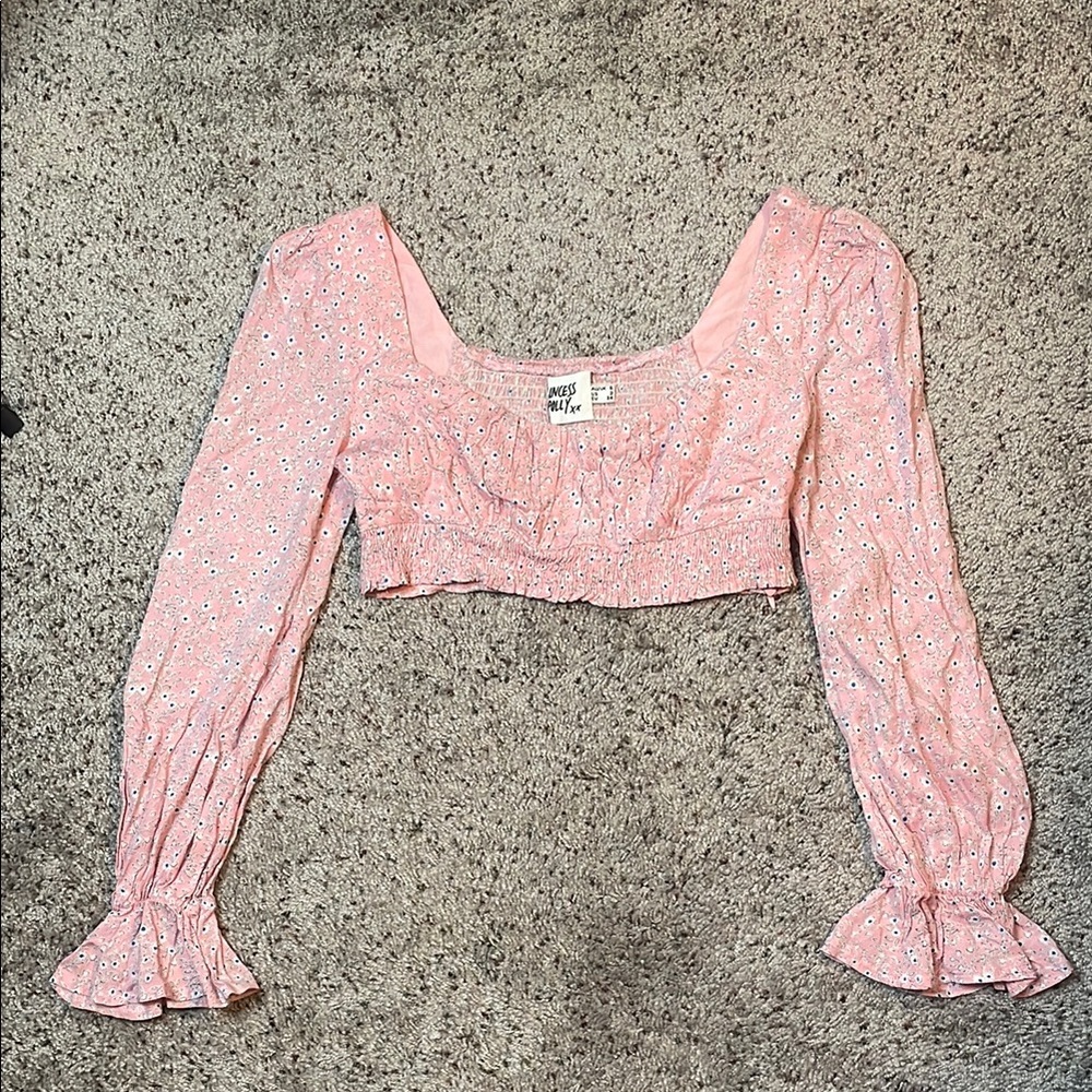 Princess Polly Woman’s Floral Pink Long Sleeve Crop Top Size 2